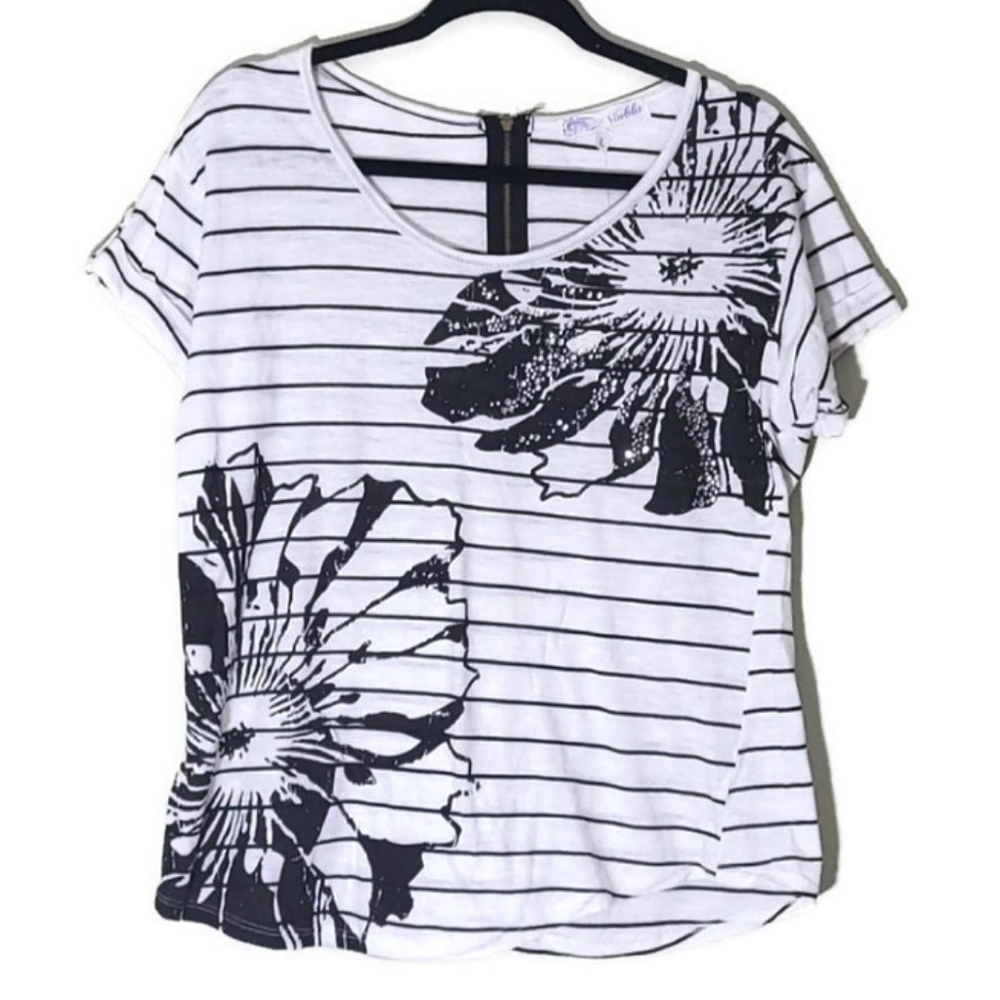 Floral Striped Top w Zipper Detail